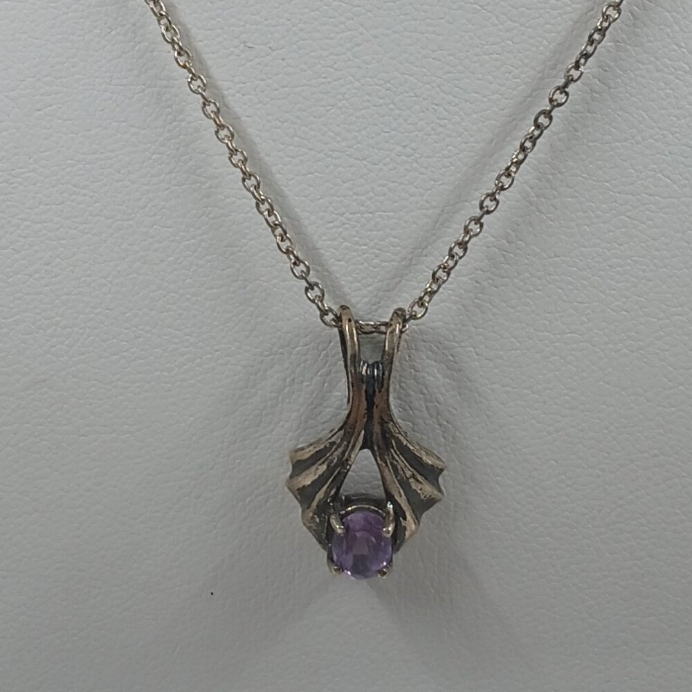 Vintage 925 Sterling Silver Amethyst Pendant Necklace.